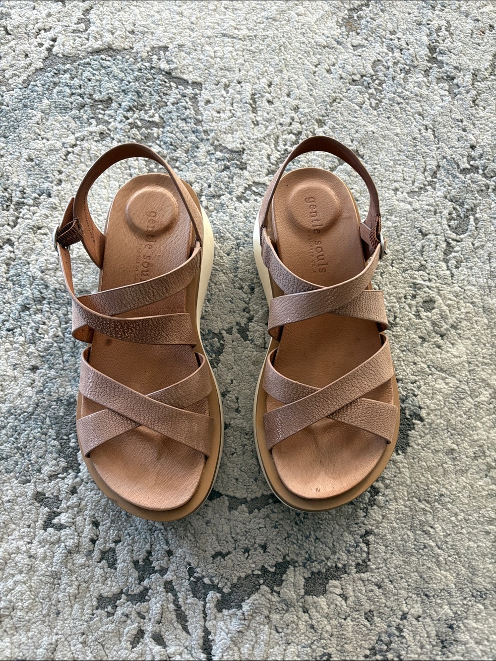 gentle souls Brown Taupe Crisscross Slingback Sandals